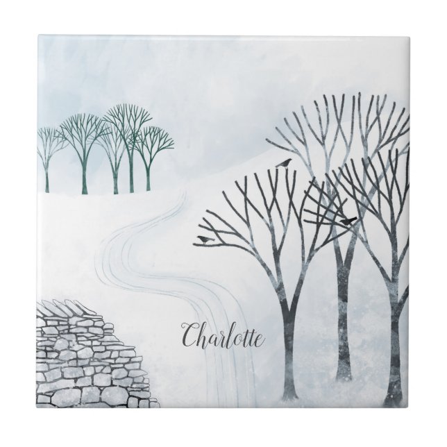 Winter Snow Landscape Personalized Ceramic Tile (Front)