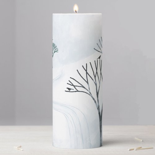 Winter Snow Landscape Pillar Candle