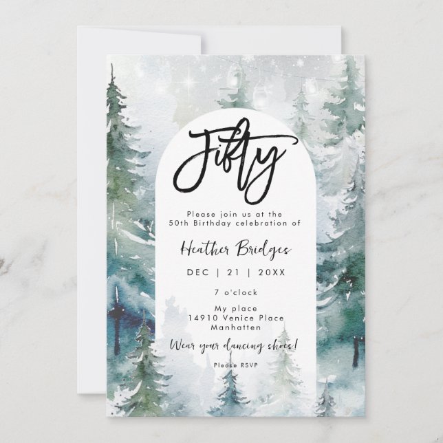 Winter snow lanterns 50th birthday party invitation (Front)