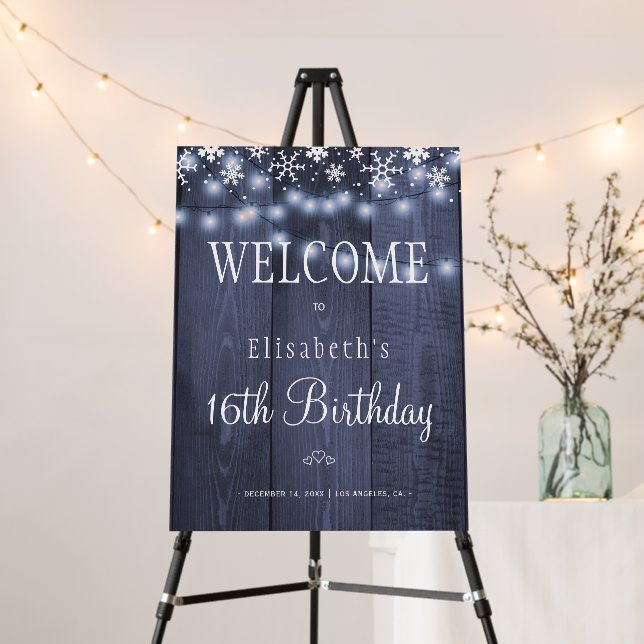 Winter snow lights birthday welcome sign (In Situ (Stand))