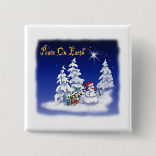 Winter Snow Man Peace on Earth Pinback Button