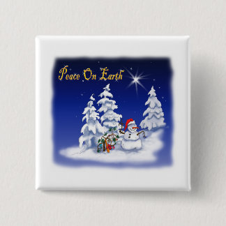 Winter Snow Man Peace on Earth Pinback Button