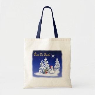 Winter Snow Man Peace on Earth Tote Bag