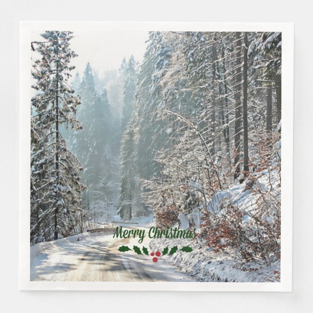 Winter Snow, Merry Christmas Paper Dinner Napkins (Front)