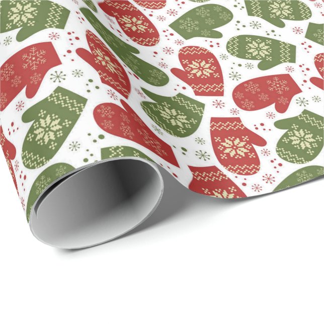 Winter Snow Mittens Wrapping Paper (Roll Corner)