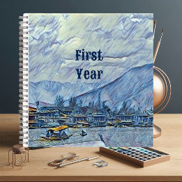 Winter Snow Mountain Boat Sailing Lake First Year Notebook