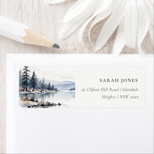 Winter Snow Mountain Lake Landscape Address Label