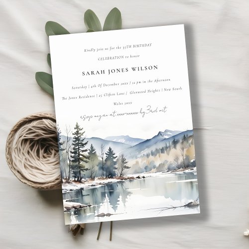 Winter Snow Mountain Lake Landscape Birthday Invitation