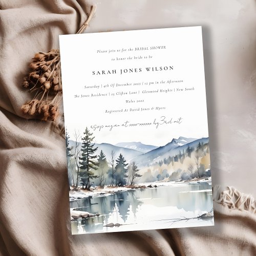 Winter Snow Mountain Lake Landscape Bridal Shower Invitation