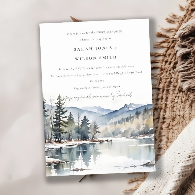 Winter Snow Mountain Lake Landscape Couples Shower Invitation (Creator Uploaded)