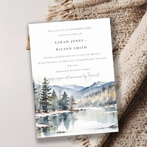 Winter Snow Mountain Lake Landscape Engagement Invitation