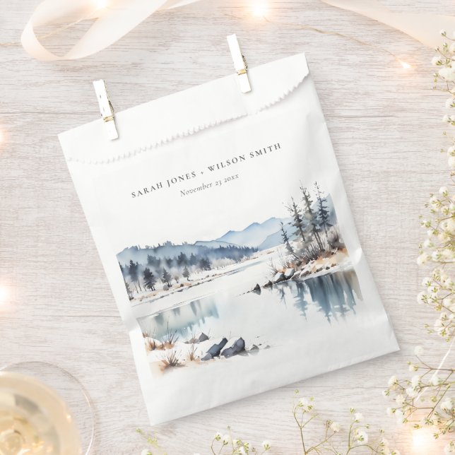 Winter Snow Mountain Lake Landscape Wedding Favor Bag (Clipped)