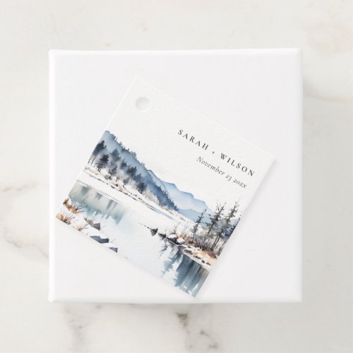 Winter Snow Mountain Lake Landscape Wedding Favor Tags