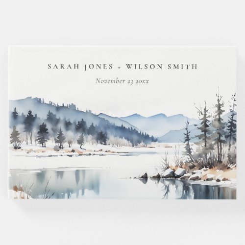 Winter Snow Mountain Lake Landscape Wedding Guest Book