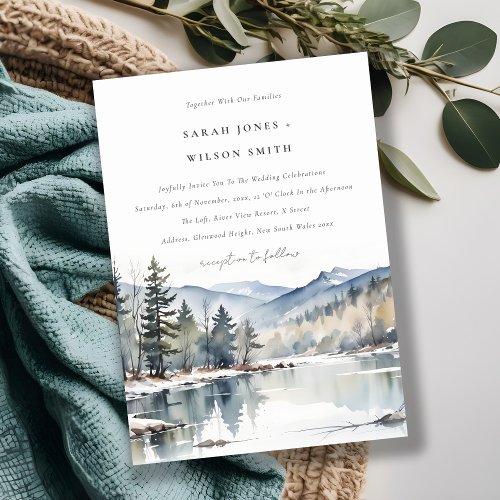 Winter Snow Mountain Lake Landscape Wedding Invitation