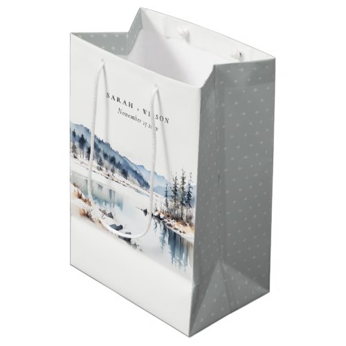 Winter Snow Mountain Lake Landscape Wedding Medium Gift Bag