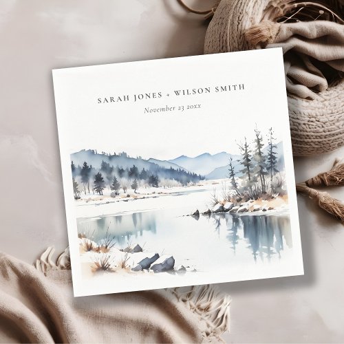 Winter Snow Mountain Lake Landscape Wedding Napkins