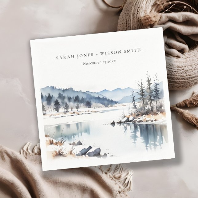 Winter Snow Mountain Lake Landscape Wedding Napkins (Creator Uploaded)