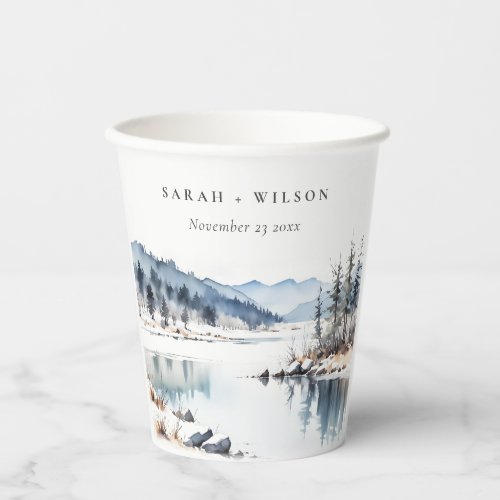 Winter Snow Mountain Lake Landscape Wedding Paper Cups