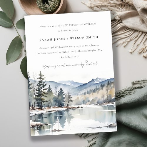 Winter Snow Mountain Lake Wedding Anniversary  Invitation