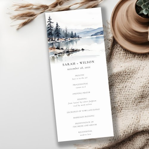 Winter Snow Mountain Lake Wedding Program 