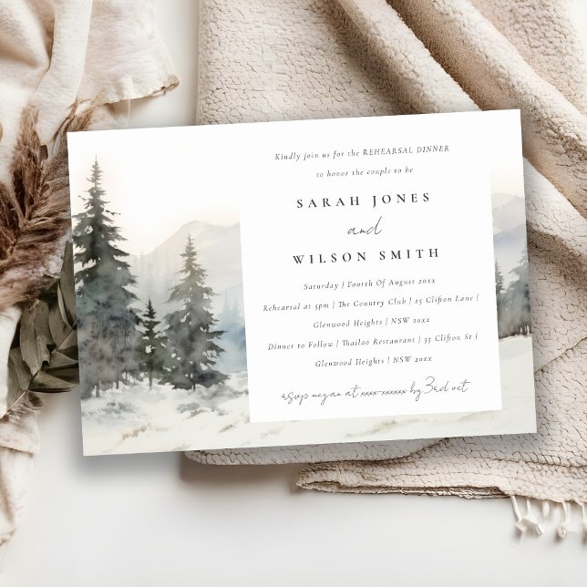Winter Snow Mountain Landscape Rehearsal Dinner Invitation (Creator Uploaded)
