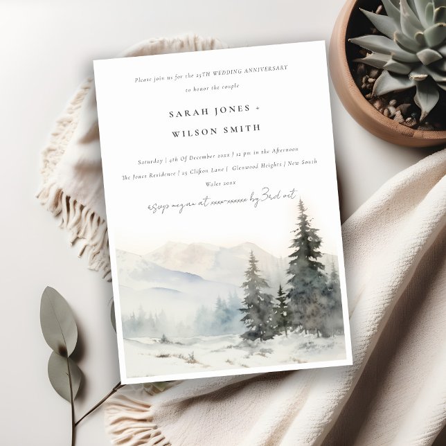Winter Snow Mountain Landscape Wedding Anniversary Invitation (Creator Uploaded)