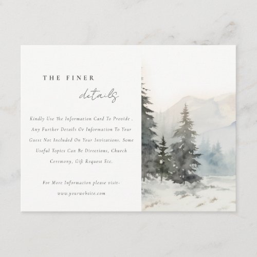 Winter Snow Mountain Landscape Wedding Details Enclosure Card