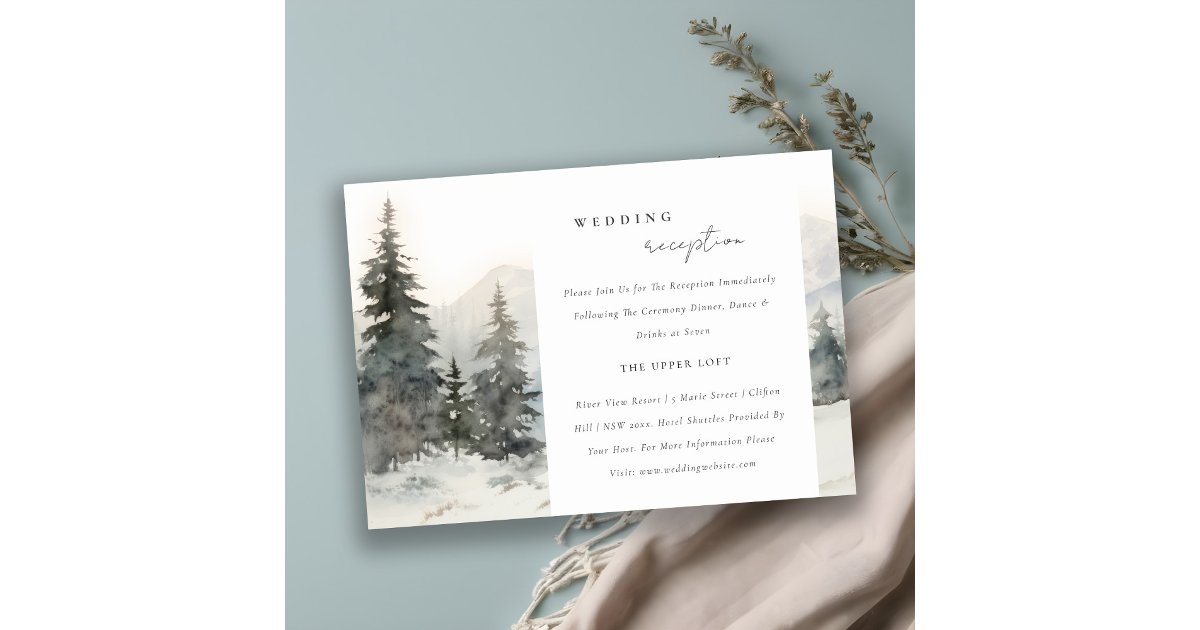 Winter Snow Mountain Landscape Wedding Reception Enclosure Card | Zazzle