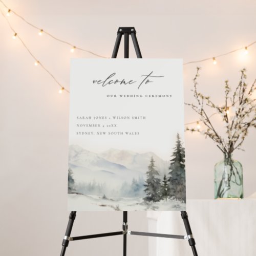 Winter Snow Mountain Landscape Wedding Welcome Foam Board