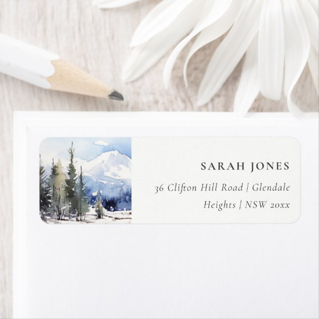 Winter Snow Mountain Ski Landscape Address Label (Insitu)