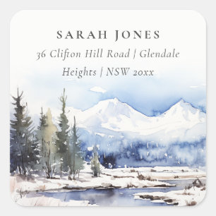 Winter Snow Mountain Ski Landscape Address Square Sticker