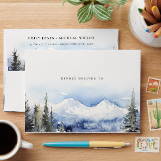 Winter Snow Mountain Ski Landscape Wedding Envelope