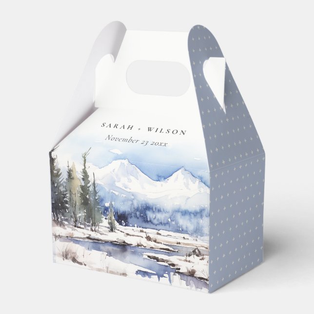 Winter Snow Mountain Ski Landscape Wedding Favor Boxes (Front Side)