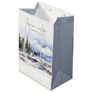 Winter Snow Mountain Ski Landscape Wedding Medium Gift Bag