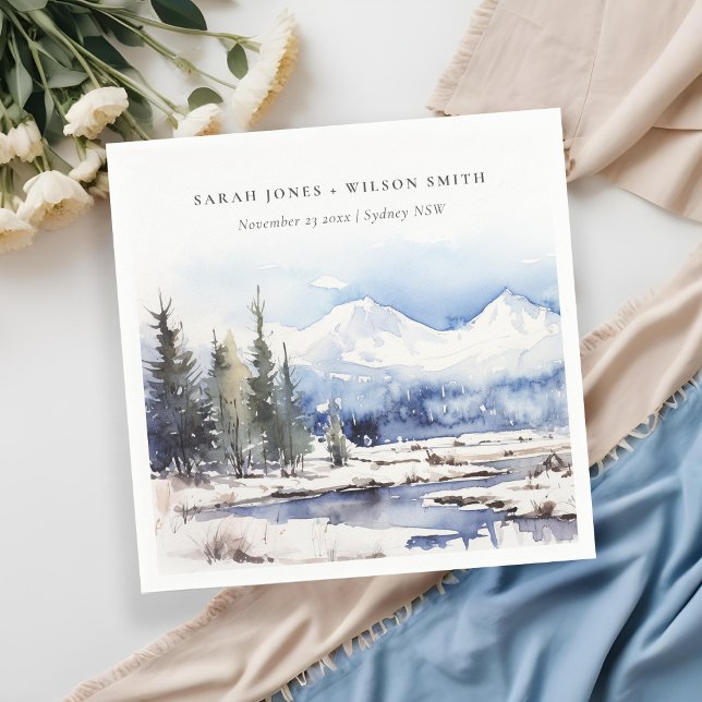 Winter Snow Mountain Ski Landscape Wedding Napkins (Creator Uploaded)