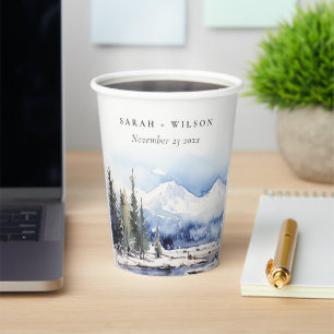 Winter Snow Mountain Ski Landscape Wedding Paper Cups