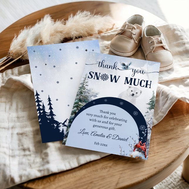 Winter Snow Much Arctic Bear Owl Thank You Card (Creator Uploaded)