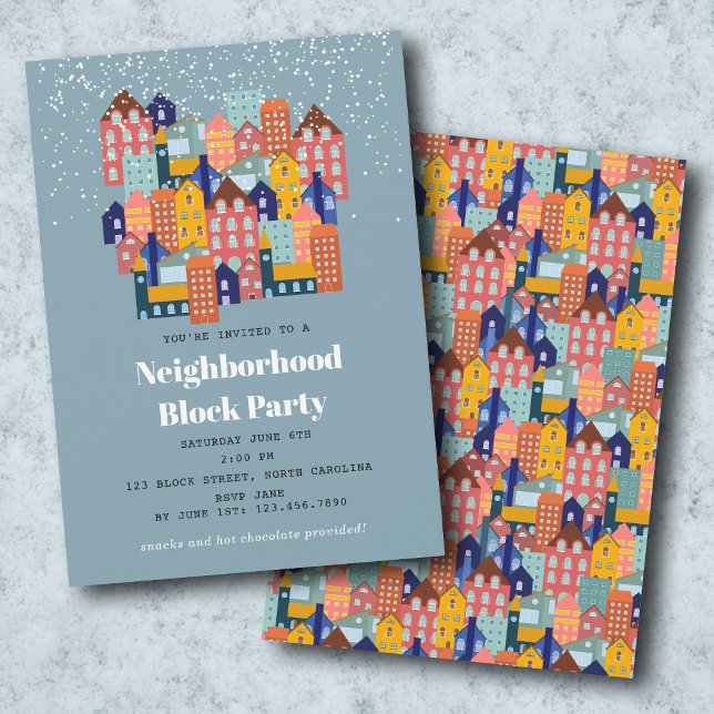 Winter Snow Neighborhood Block Party Invitation (Winter Snow Neighborhood Block Party Invitation)