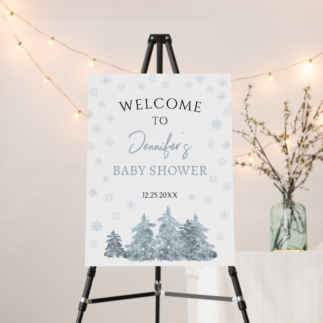 Winter snow neutral baby shower welcome sign board (In Situ (Stand))