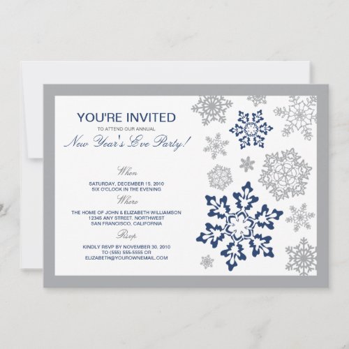 Winter Snow New Years Eve Party Invitation navy