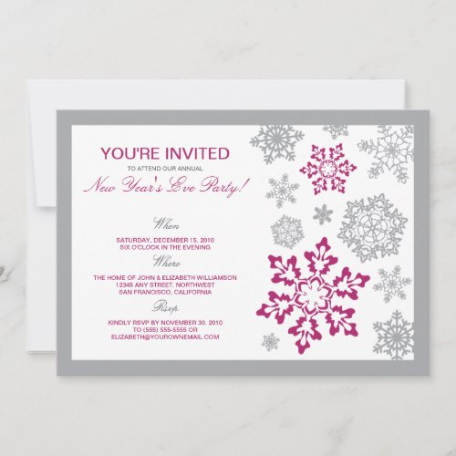 Winter Snow New Years Eve Party Invitation pink