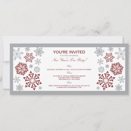 Winter Snow New Years Eve Party Invitation red
