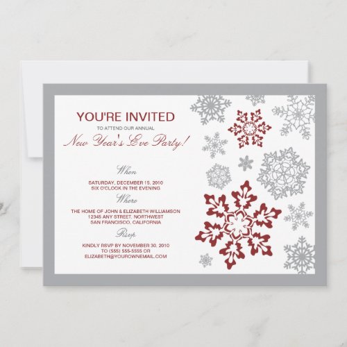 Winter Snow New Years Eve Party Invitation red