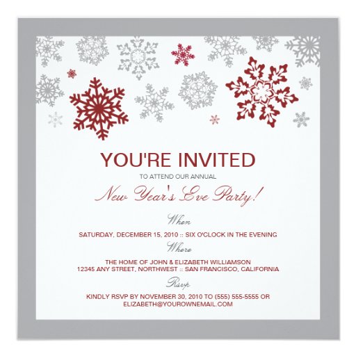Winter Snow New Year's Eve Party Invitation (red) | Zazzle