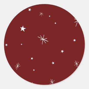 Winter Snow  Night Galaxy In Dark Red Classic Round Sticker by LangDesignShop at Zazzle
