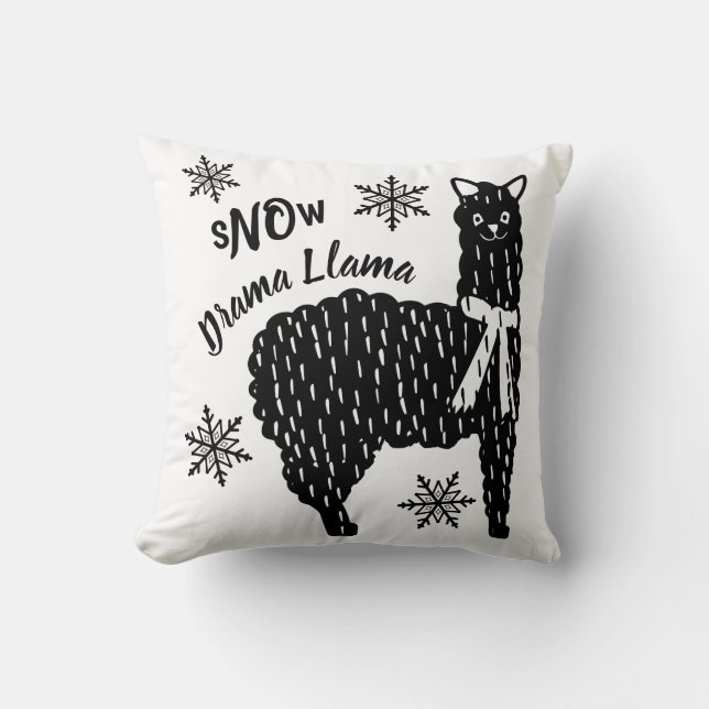 Winter Snow No Drama Llama Throw Pillow (Front)