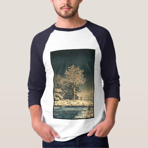 Winter Snow on Sumida River in Feudal Japan T_Shirt