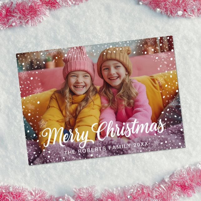 Winter Snow Overlay Photo Merry Christmas Card (Fun Christmas Card)