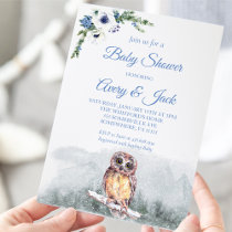 Winter Snow Owl Blue Baby Shower Guest Invitation
